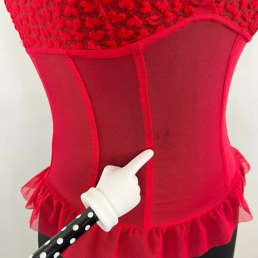 ARIANNE Red Sleeveless Lace Ruffle Hem Corset Lingerie Top Size S Small